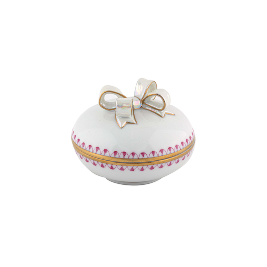 Herend Round Box with Bow | 3in Raspberry