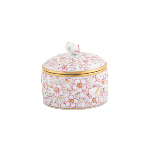 Herend Round Relief Box with Berry | 2in Pink