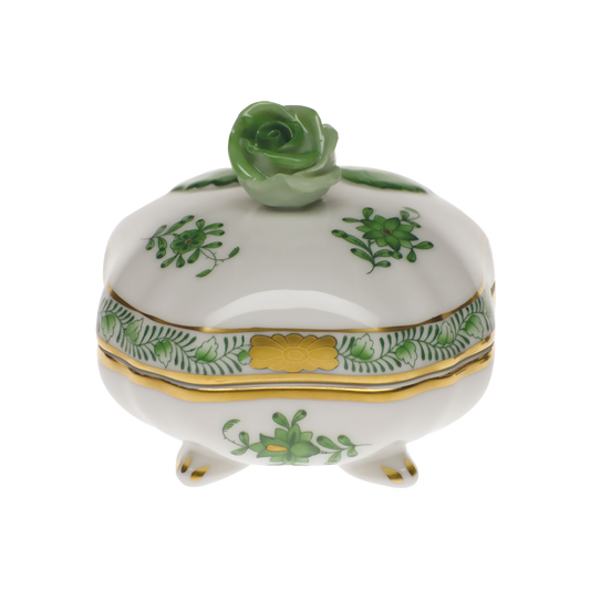 Herend Chinese Bouquet Green Covered Bonbon Box with Rose | 3in