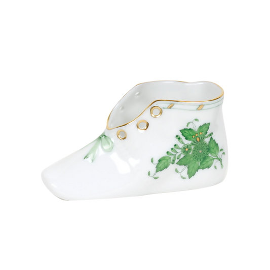 Herend Chinese Bouquet Green Baby Shoe | 4.5x2.75in