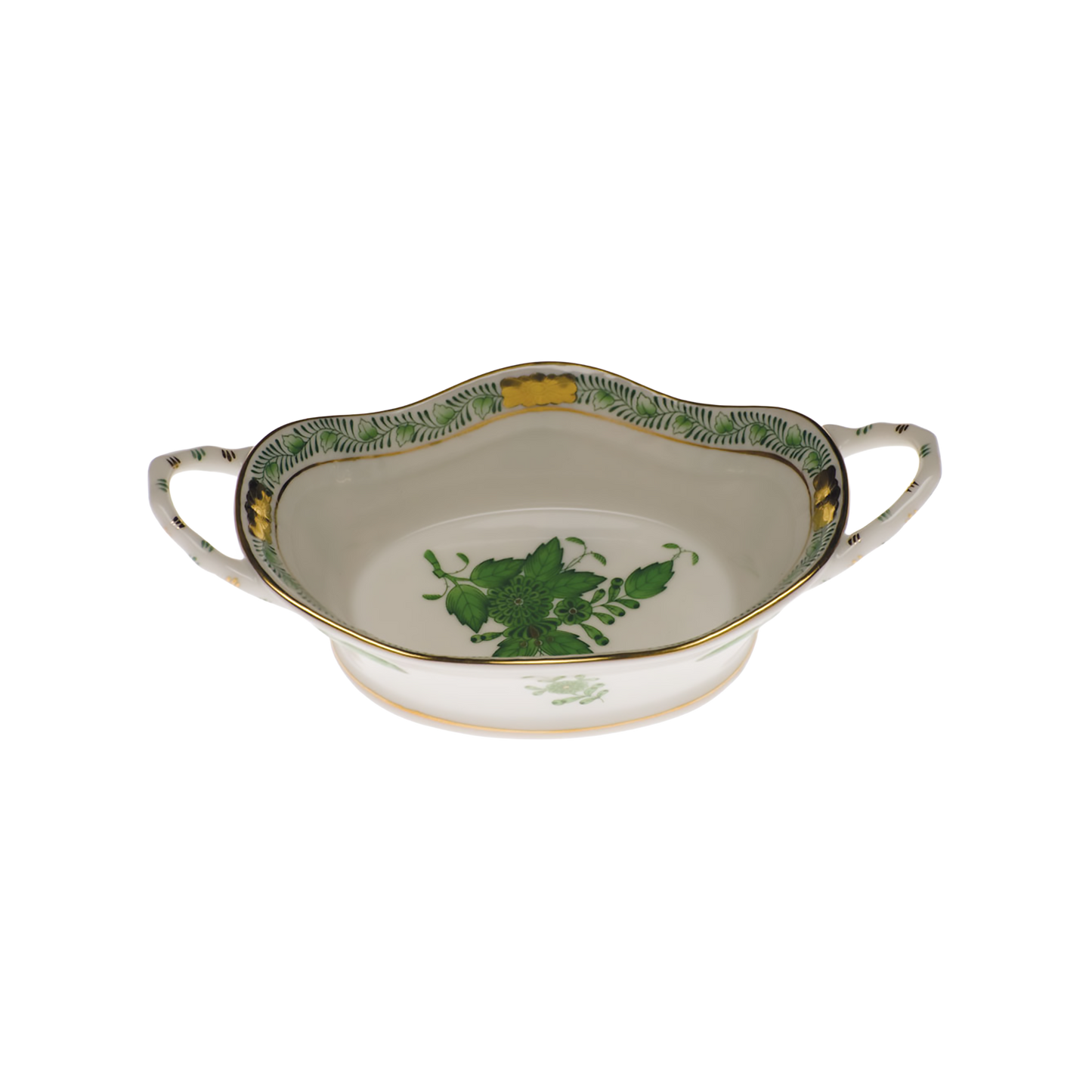 Herend Chinese Bouquet Green Basket with Handles | 6.75in