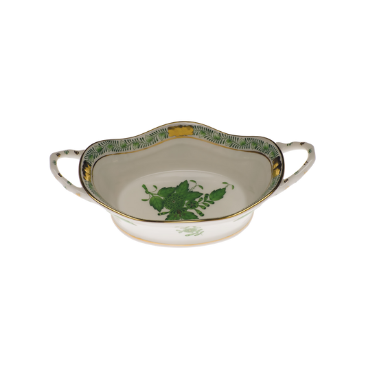 Herend Chinese Bouquet Green Basket with Handles | 6.75in
