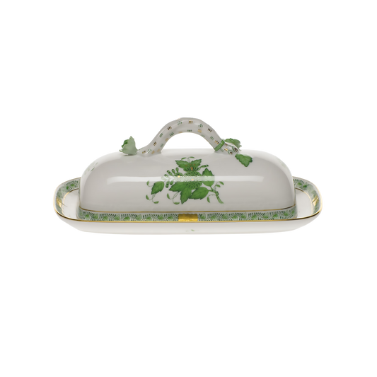 Herend Chinese Bouquet Green Butter Dish with Branch | 8.5in