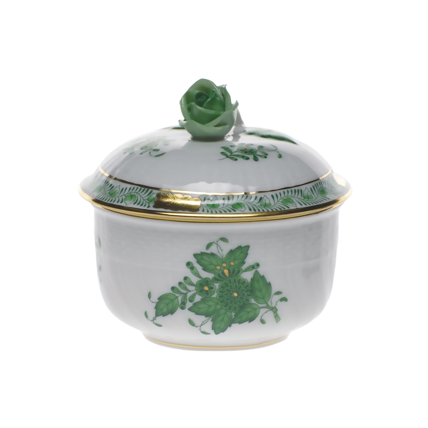 Herend Chinese Bouquet Green Covered Sugar with Rose | 4oz