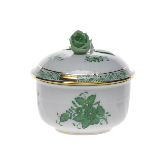 Herend Chinese Bouquet Green Covered Sugar with Rose | 4oz