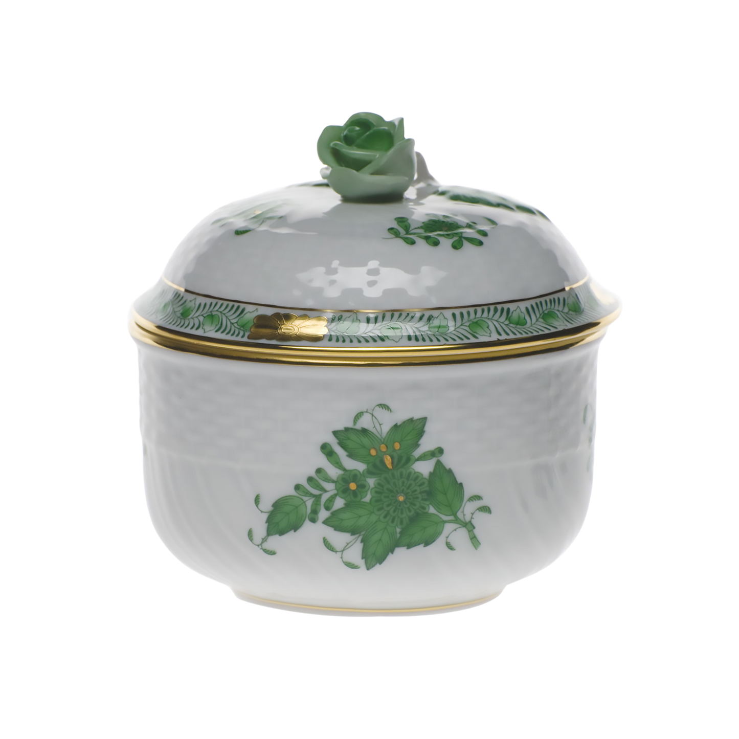 Herend Chinese Bouquet Green Covered Sugar with Rose | 6oz