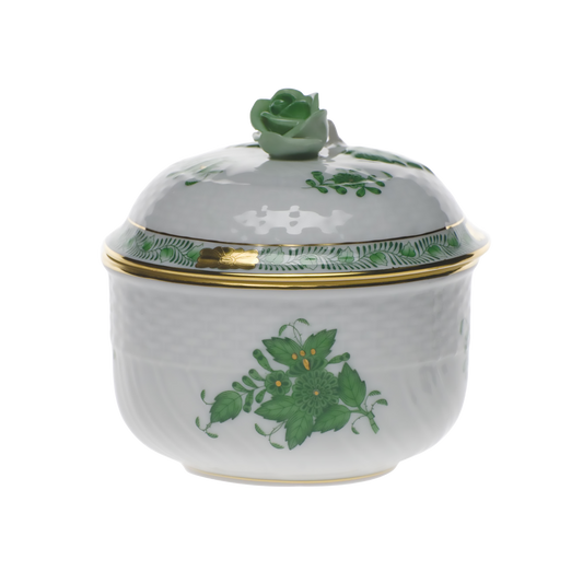 Herend Chinese Bouquet Green Covered Sugar with Rose | 6oz