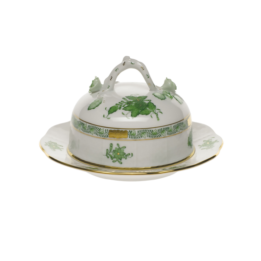 Herend Chinese Bouquet Green Covered  Butter Dish | 6x3.5in