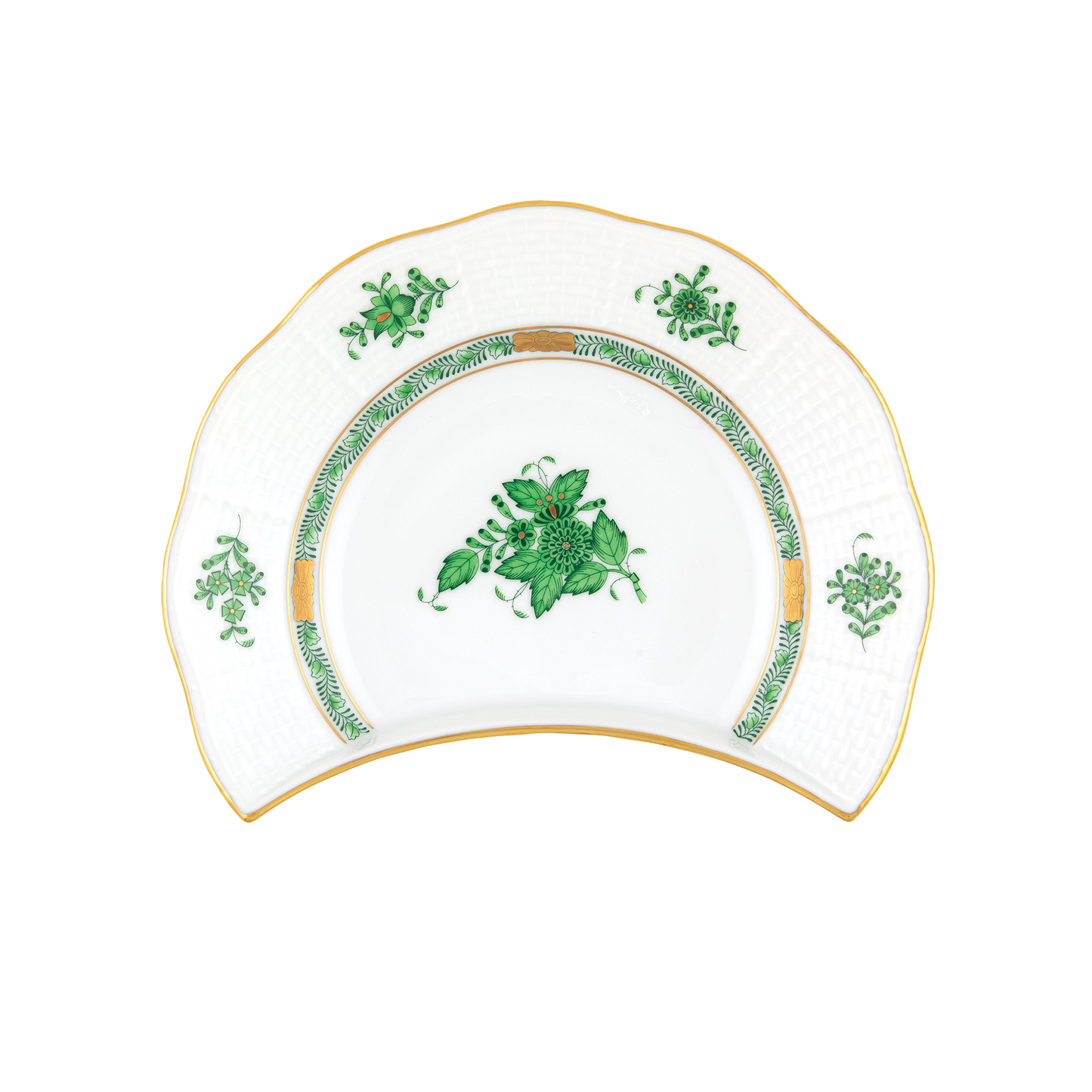 Herend Chinese Bouquet Green Crescent Salad Plate | 7.25x5in