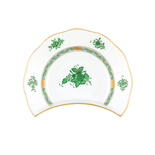 Herend Chinese Bouquet Green Crescent Salad Plate | 7.25x5in