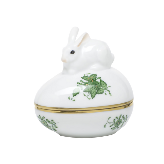 Herend Chinese Bouquet Green Egg Bonbon Box With Bunny