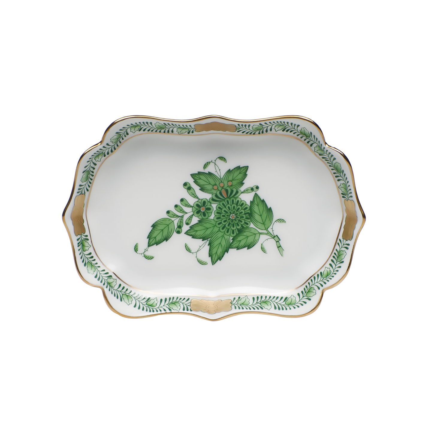 Herend Chinese Bouquet Green Mini Scalloped Tray | 4.25in