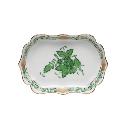 Herend Chinese Bouquet Green Mini Scalloped Tray | 4.25in