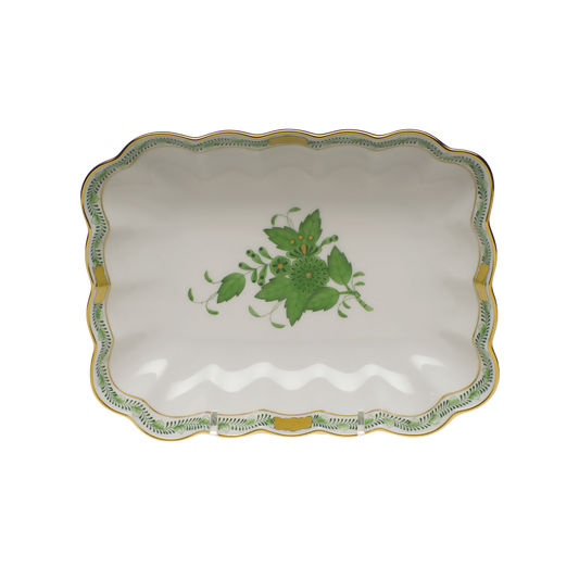 Herend Chinese Bouquet Green Oblong Dish | 7.25x5.5in