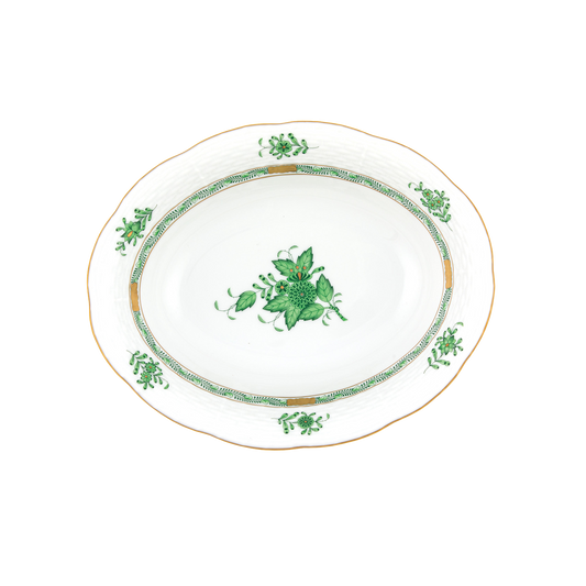 Herend Chinese Bouquet Green Oval Vegetable Dish | 10x8in