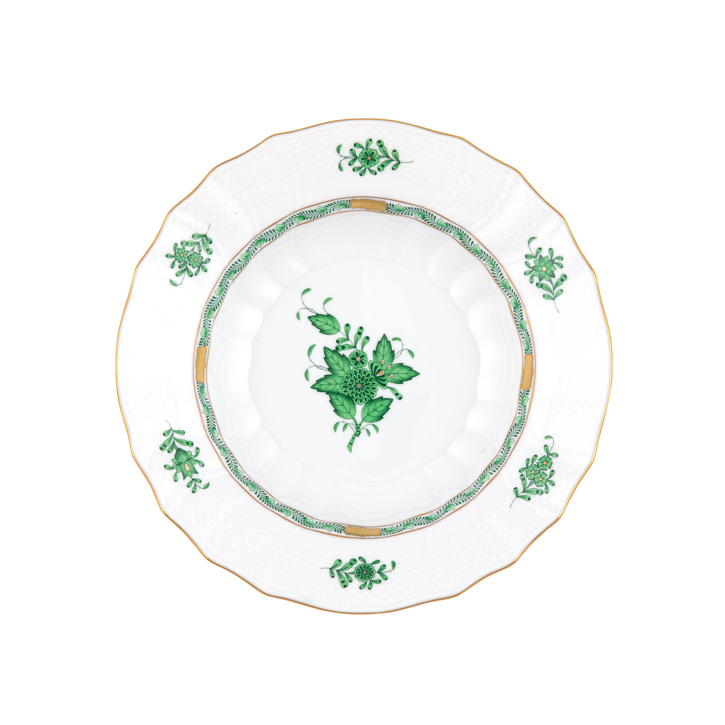 Herend Chinese Bouquet Green Rim Soup | 9.5in