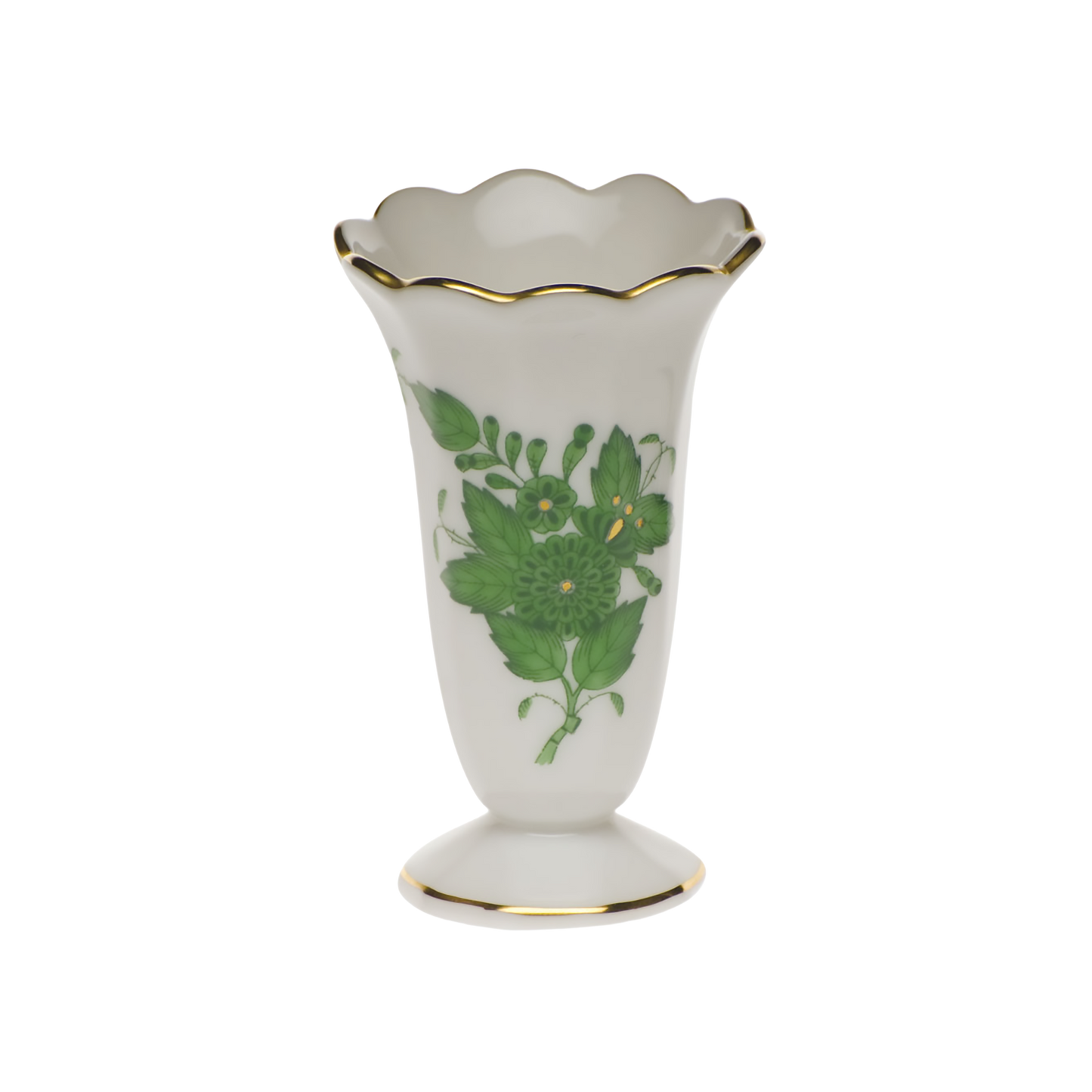 Herend Chinese Bouquet Green Scalloped Bud Vase | 2.5in