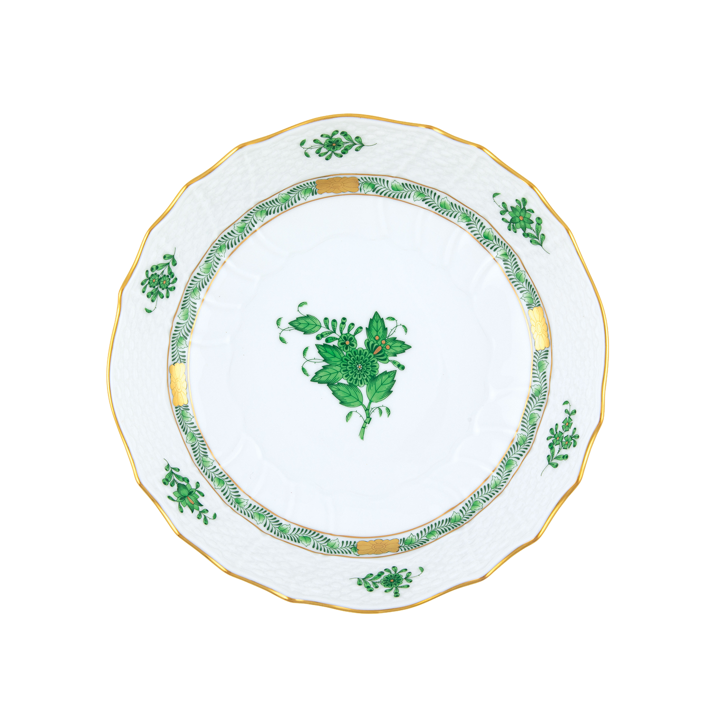 Herend Chinese Bouquet Green Scalloped Dinner Bowl  | 8 in
