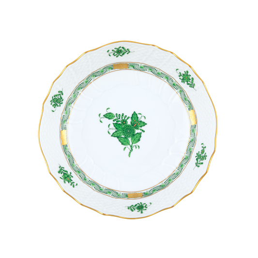Herend Chinese Bouquet Green Scalloped Dinner Bowl  | 8 in