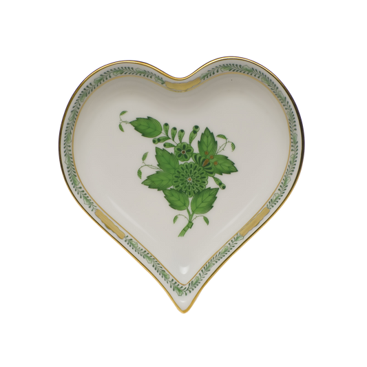 Herend Chinese Bouquet Green Small Heart Tray | 4x4in