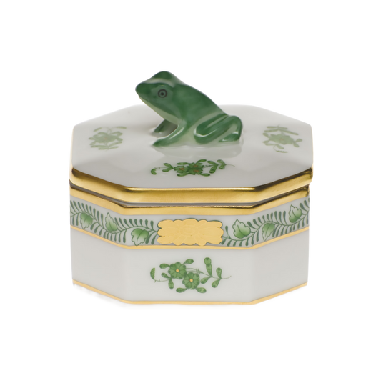 Herend Chinese Bouquet Green Small Octagonal Box with Frog | 2.5in