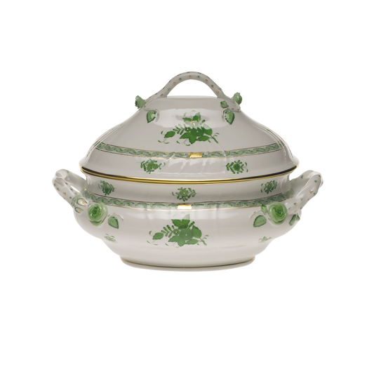 Herend Chinese Bouquet Green Soup Tureen with Branch Handles | 4qt