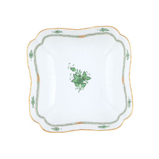 Herend Chinese Bouquet Green Square Salad Bowl | 10x10in