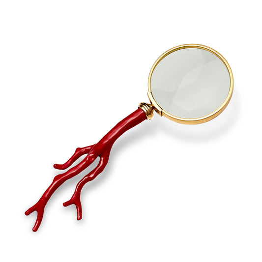 L'Objet Coral 24k Gold Plated Enamel Magnifying Glass | 8.5in