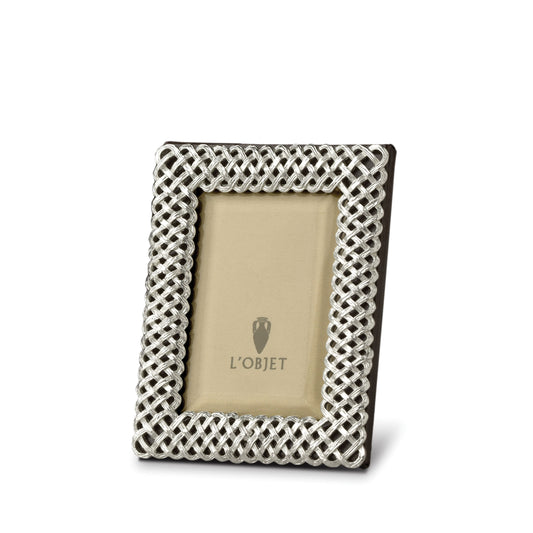 L'Objet Braid Woven Platinum Beveled Glass Picture Frame | 2x3in