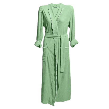 Weezie Towels Luxury Women's Long Scallop Lightweight Basil Robe | Medium