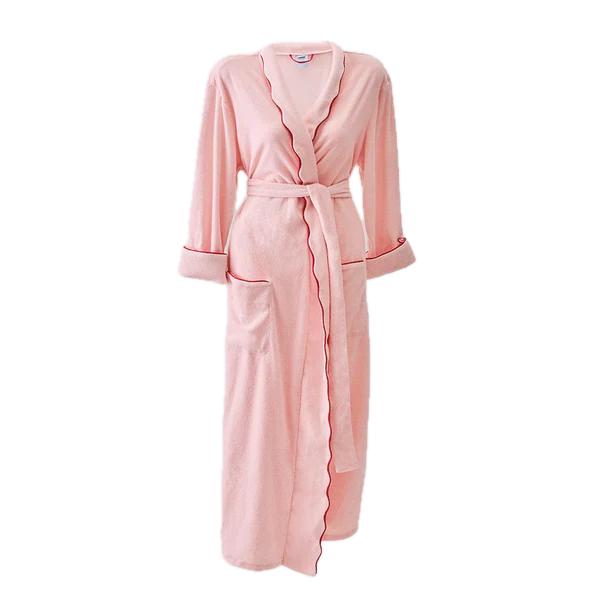 Weezie Towels Luxury Women's Long Scallop Lightweight Pink + Red Robe | Extra Small