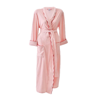 Weezie Towels Luxury Women's Long Scallop Lightweight Pink + Red Robe | Extra Small
