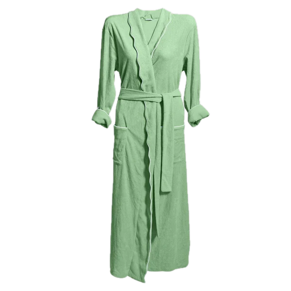 Weezie Towels Luxury Women's Long Scallop Lightweight Basil Robe | Extra Small