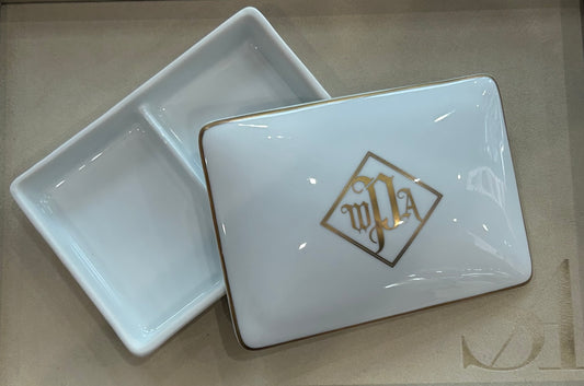 Signature Ultra-White Gold Rectangle Playing Card Box | 6.25x4.25in Monogrammed