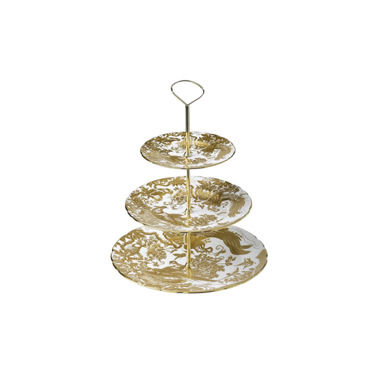 Royal Crown Derby Aves Gold Cake Stand 3 Tier | 13.4in