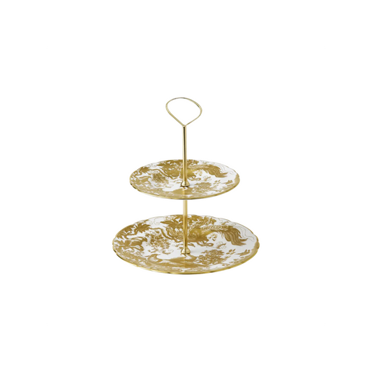Royal Crown Derby Aves Gold Cake Stand 2 Tier | 9.5in