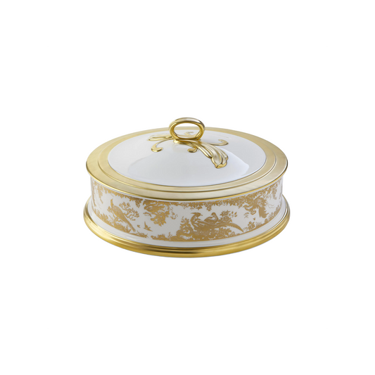 Royal Crown Derby Aves Gold Round Chocolate Box | 10.5x3in