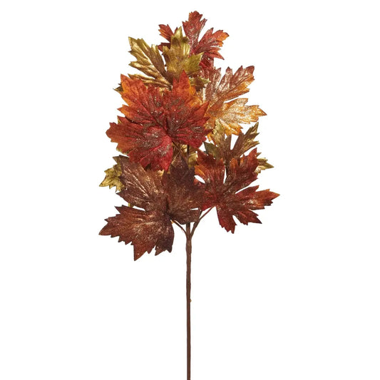 Glittered Maple Leaf Floral Stem Spray | 27in