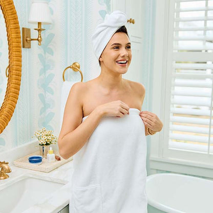 Weezie Towels Luxury Hair Towel | White + White Wave Embroidery