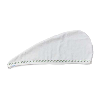 Weezie Towels Luxury Hair Towel | White + Green Wave Embroidery