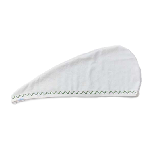 Weezie Towels Luxury Hair Towel | White + Green Wave Embroidery