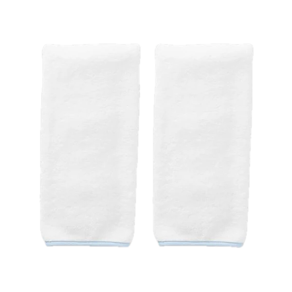 Weezie Towels Luxury Signature Piped Edge Hand Towel Set of 2 | White + Light Blue Piping