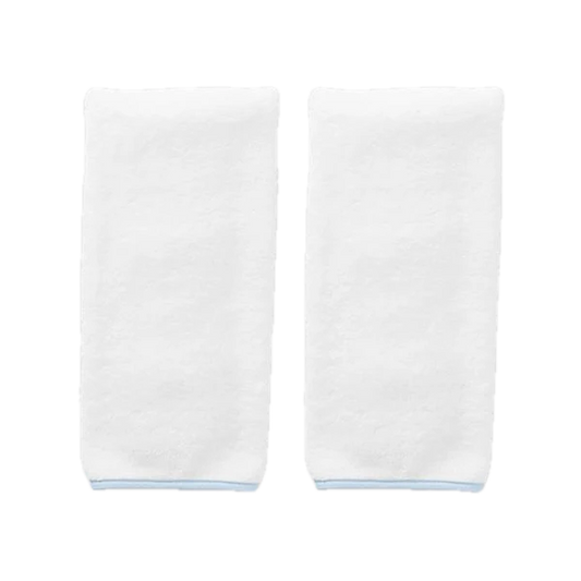 Weezie Towels Luxury Signature Piped Edge Hand Towel Set of 2 | White + Light Blue Piping