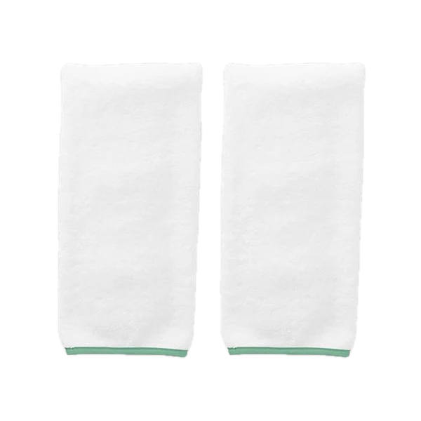 Weezie Towels Luxury Signature Piped Edge Hand Towel Set of 2 | White + Green Piping