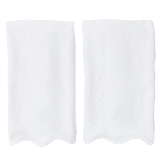 Weezie Towels Luxury Scallop Edge Hand Towel Set of 2 | White + White Piping