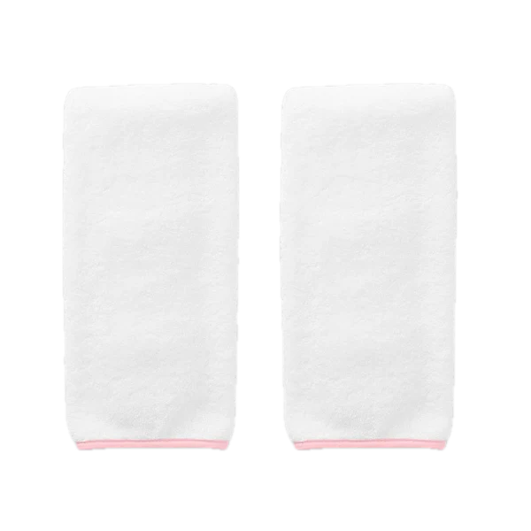 Weezie Towels Luxury Signature Piped Edge Hand Towel Set of 2 | White + Ballet Pink Piping