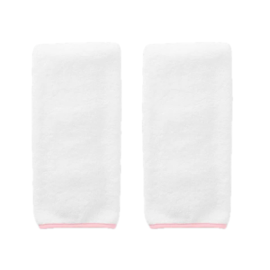 Weezie Towels Luxury Signature Piped Edge Hand Towel Set of 2 | White + Ballet Pink Piping