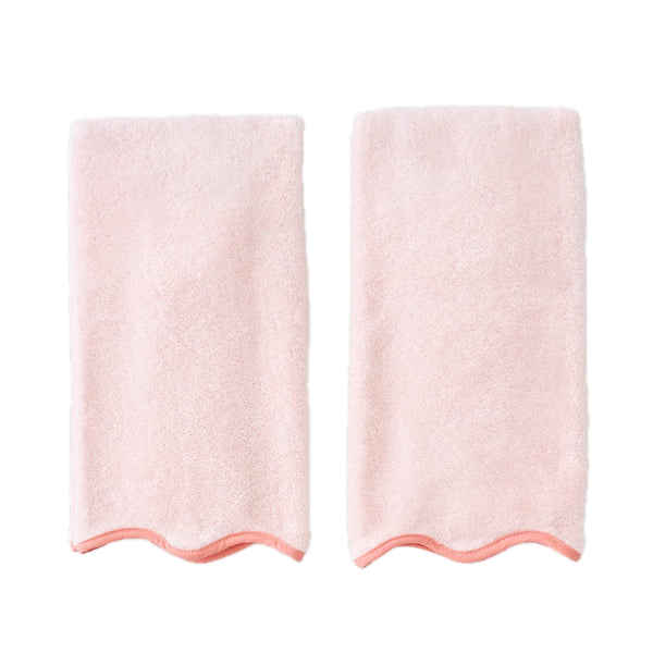 Weezie Towels Luxury Scallop Edge Hand Towel Set of 2 | Pink + Coral Piping