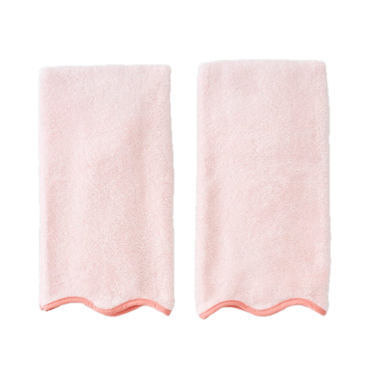 Weezie Towels Luxury Scallop Edge Hand Towel Set of 2 | Pink + Coral Piping