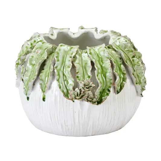 Handmade Green Leaf Ceramic Vase | 10.5x7in